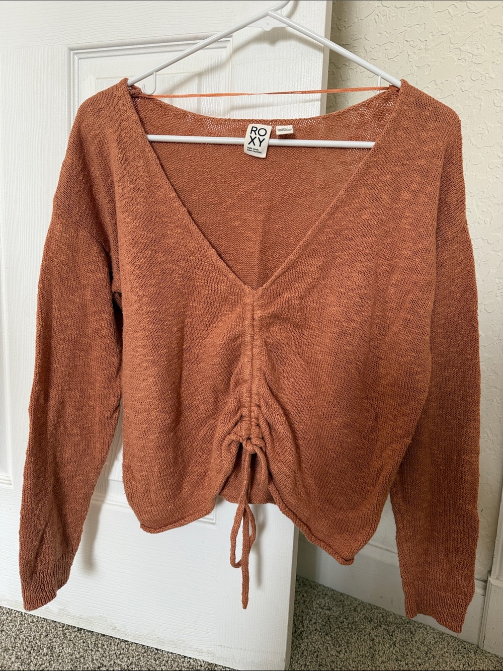 Roxy Rust Drawstring V-Neck Sweater